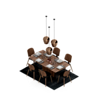 renderização 3d de perspectiva de conjunto de mesa isométrica png