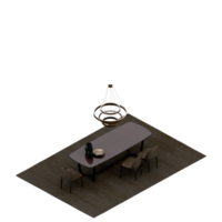 renderização 3d de perspectiva de conjunto de mesa isométrica png