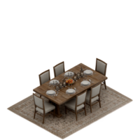 renderização 3d de perspectiva de conjunto de mesa isométrica png