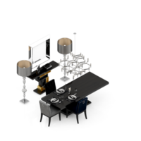 renderização 3d de perspectiva de conjunto de mesa isométrica png