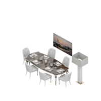 renderização 3d de perspectiva de conjunto de mesa isométrica png