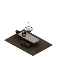 renderização 3d de perspectiva de conjunto de mesa isométrica png