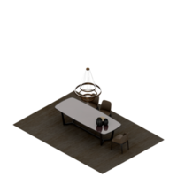 renderização 3d de perspectiva de conjunto de mesa isométrica png