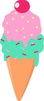 Ice cream with cherry, illustration, vector on white background.