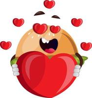 Burger en amor, ilustración, vector sobre fondo blanco.