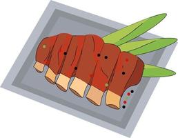 Ribs on plate, illustration, vector on white background.