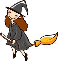 Witch flying on broom, illustration, vector on white background