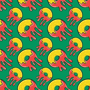 Donuts pattern, seamless pattern on green background. vector