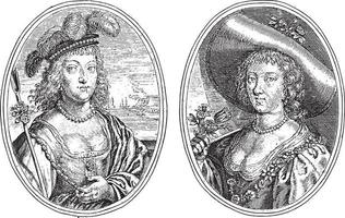 Portraits of an high-ranking woman and countess Duchess Elisabeth, vintage illustration. vector