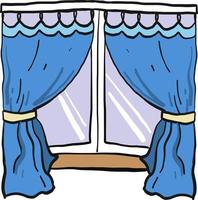 Blue curtains, illustration, vector on white background.