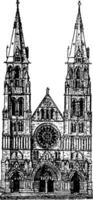 All Saints Cathedral at Albany gothic vintage engraving. vector