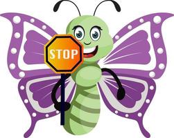 mariposa con señal de stop, ilustración, vector sobre fondo blanco.