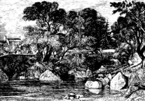 Ivy Bridge can now be found in the National Gallery, vintage engraving. vector