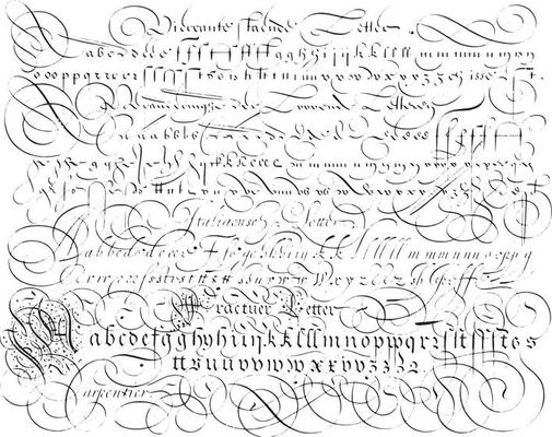 Writing example with the alphabet, vintage illustration.