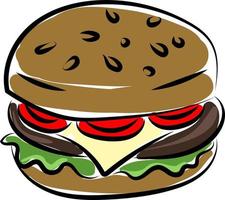 Hamburger, illustration, vector on white background.