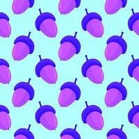 Purple acorn, seamless pattern on blue background. vector