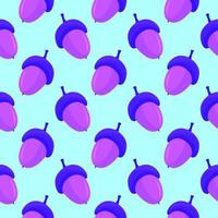 Purple acorn, seamless pattern on blue background. vector