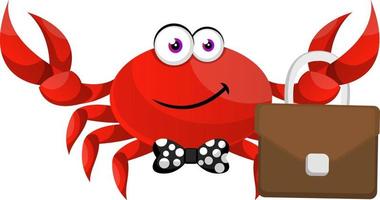 Crab with suitcase, illustration, vector on white background.