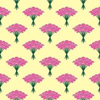 Pink bouquet of flowers,seamless pattern on yellow background. vector