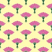 Pink bouquet of flowers,seamless pattern on yellow background. vector