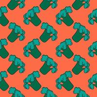 Green broccoli, seamless pattern on orange background. vector