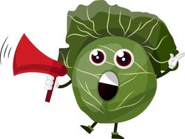 Cabbage with red megaphone, illustration, vector on white background.