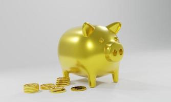 3d render money jar pig gold with money dollar coin stack, white background concept saving and financial business photo