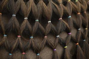 cabello de caballo. patrón de cabello crin de caballo pequeñas bandas elásticas para el peinado. foto