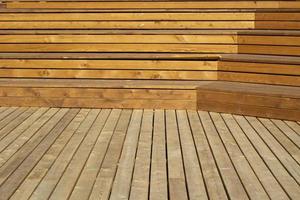 Wooden steps. Place for students to relax. Wooden benches. Scene details. Tribune for speeches. photo