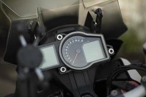 Motorcycle speedometer. Speed measurement. Details of bike.