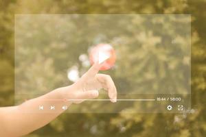 Concept of streaming online. Men's hands showing streaming screen. To represent the use of the Internet online. photo