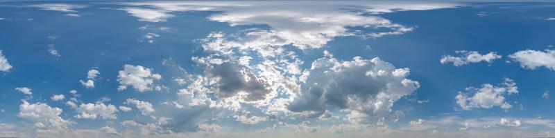 blue sky with beautiful clouds as seamless hdri 360 panorama view with zenith for use in 3d graphics or game development as sky dome or edit drone shot photo