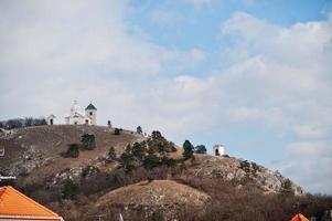 Holy Hill or Svaty Kopecek Saint Sebastian chapel,  Mikulov town in Czech Republic. photo