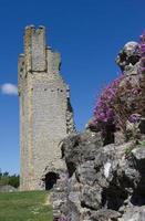 Helmsley Castle tower with blue sky in the background. North York Moors National Park, North Yorkshire, England photo