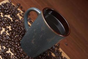 a cup of coffee with coffee beans photo