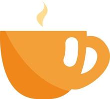 Hot tea in orange cup, illustration, vector on a white background.