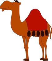 Red camel in desert, illustration, vector on white background.