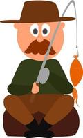 Fisherman caught fish, illustration, vector on white background