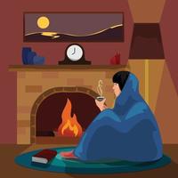 Sitting In Front Of Fireplace vector