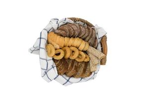 bread in basket on white background photo