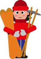 Boy with skis, illustration, vector on a white background.