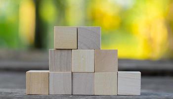 Eight blank wooden block cubes on a white background for your text. free space for business concept template and banner. photo