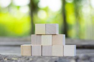 Eight blank wooden block cubes on a white background for your text. free space for business concept template and banner. photo