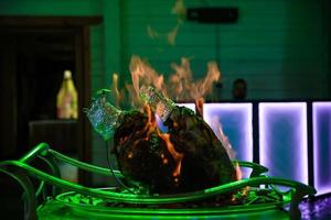 Grilling a tasty tender marinated t-bone steak seasoned photo