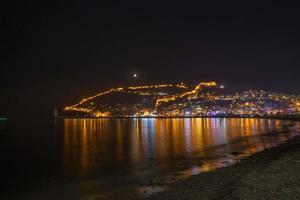 wonderful reflection of night on the sea and city sea view photo