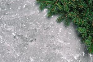 Christmas gray cement background with fir tree and copy space. top view vintage, toned empty space for your design photo