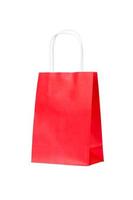 Ecological recycling red shopping bag isolated on white background photo