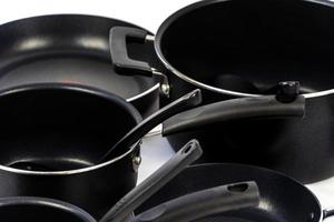 cookware set with white bottom, cookware, metal, black handle, mexico photo