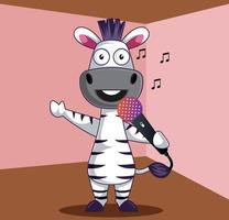 Zebra with microphone, illustration, vector on white background.