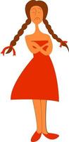 A girl in an orange dress, vector or color illustration.